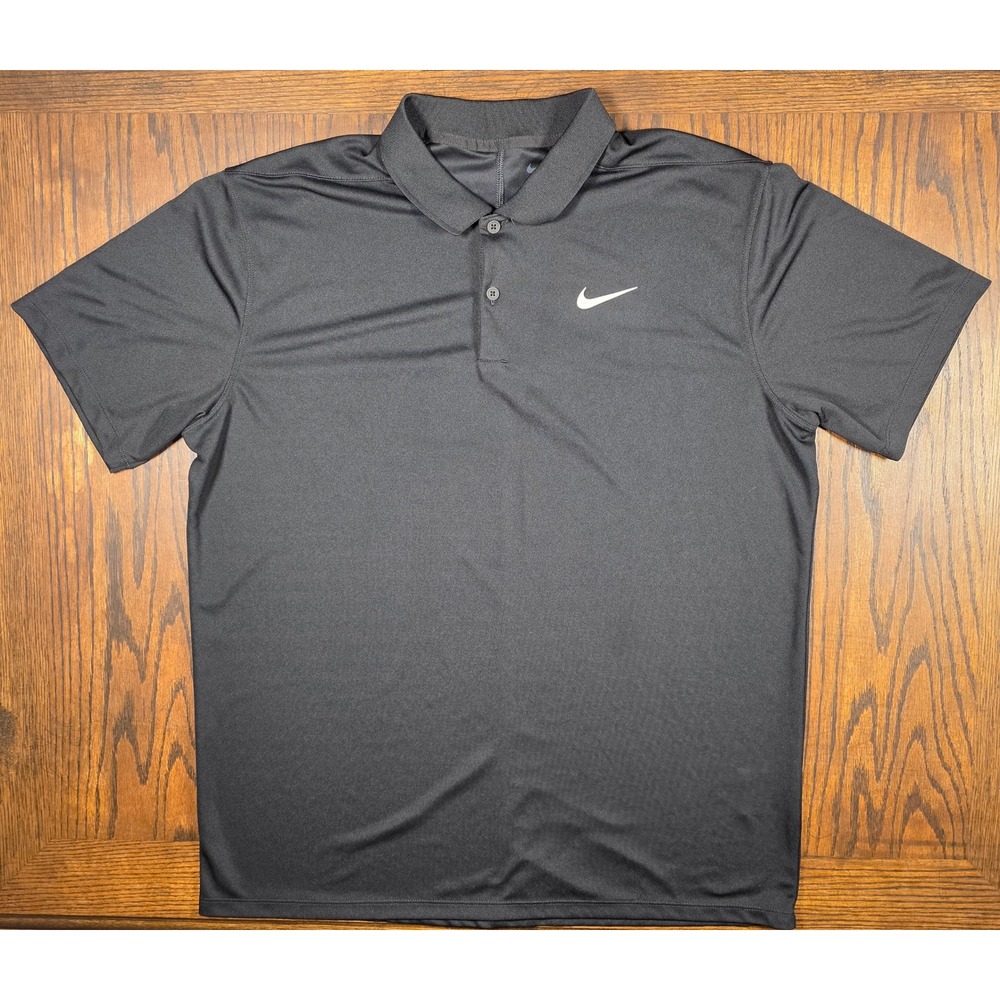 Nike Dri-FIT Polo Shirt Mens Large Black Short Sleeve Golf Athletic Swoosh Logo